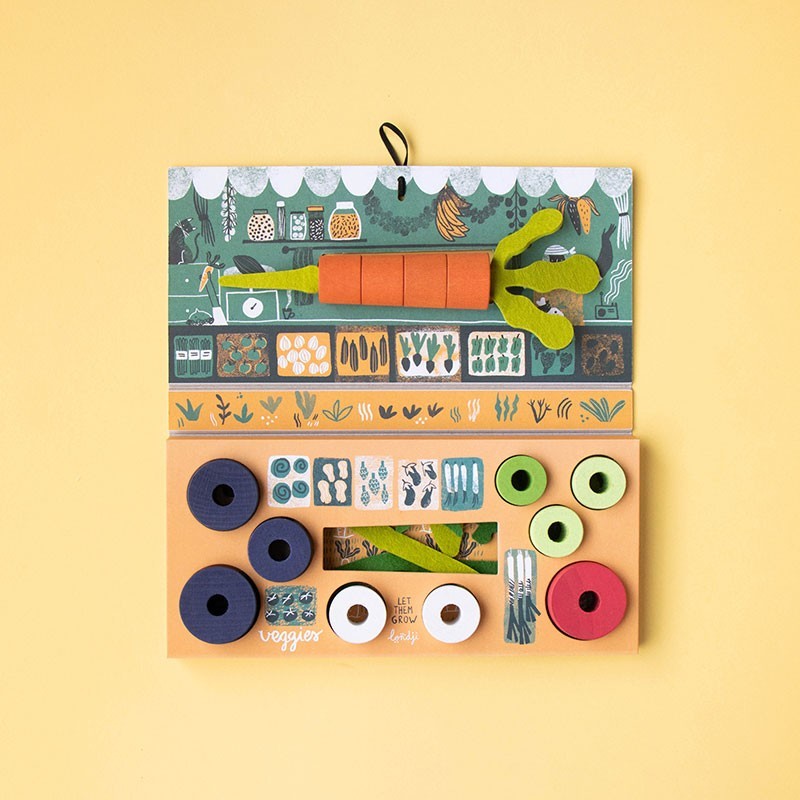 wooden vegetable threading toy